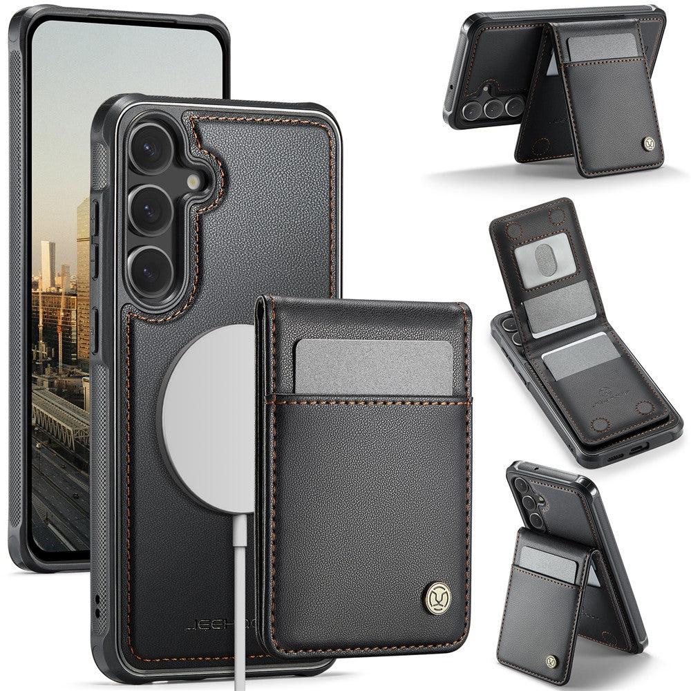 JEEHOOD For Samsung Galaxy S23 FE Leather Back Cover Magnetic Case  J06 Phone Case with Card Bag RFID Blocking