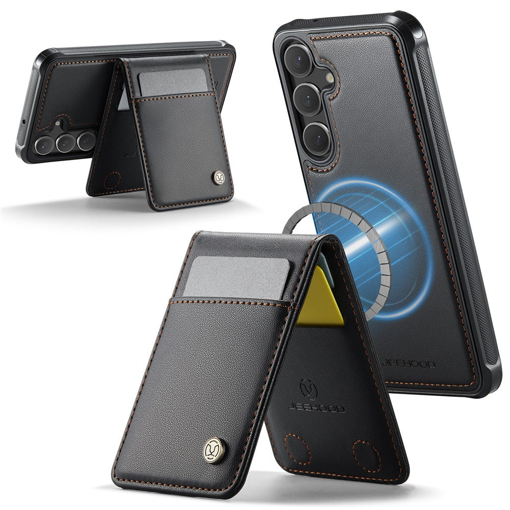 JEEHOOD For Samsung Galaxy S23 FE Leather Back Cover Magnetic Case  J06 Phone Case with Card Bag RFID Blocking