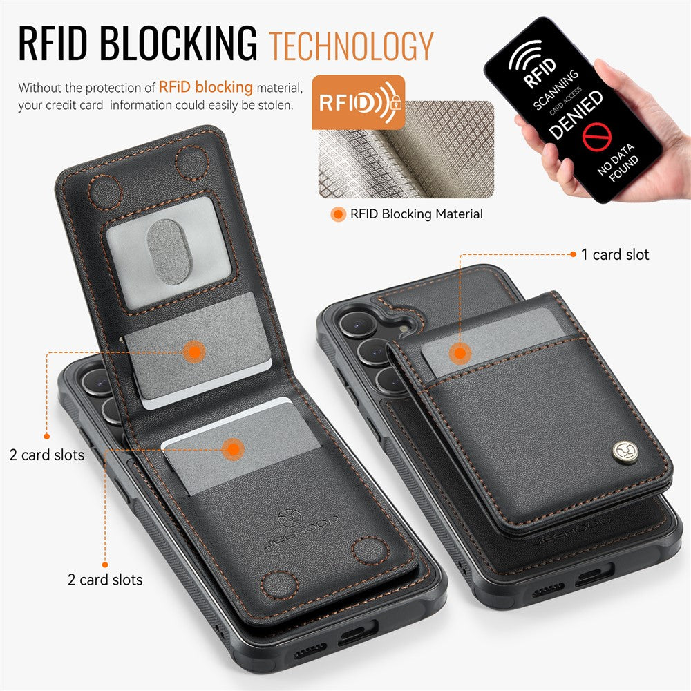 JEEHOOD For Samsung Galaxy S23 FE Leather Back Cover Magnetic Case  J06 Phone Case with Card Bag RFID Blocking