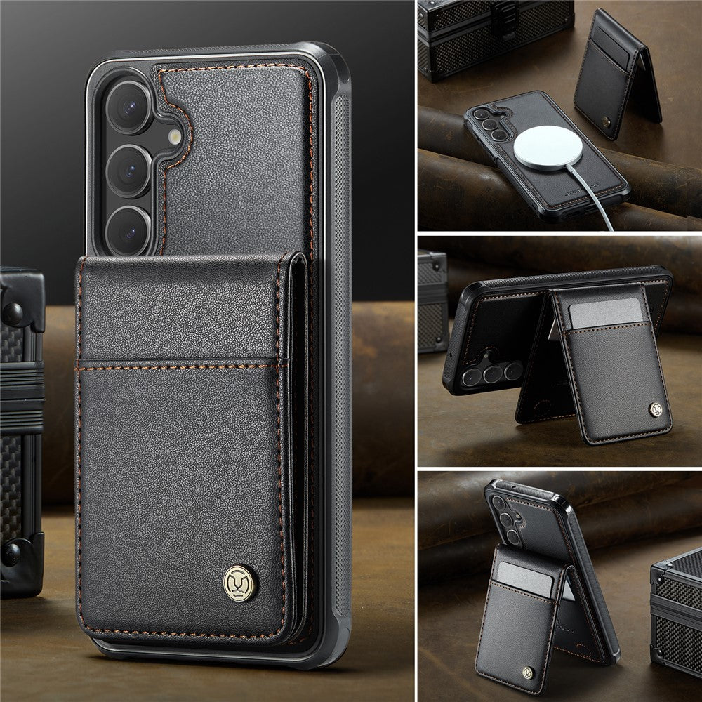 JEEHOOD For Samsung Galaxy S23 FE Leather Back Cover Magnetic Case  J06 Phone Case with Card Bag RFID Blocking