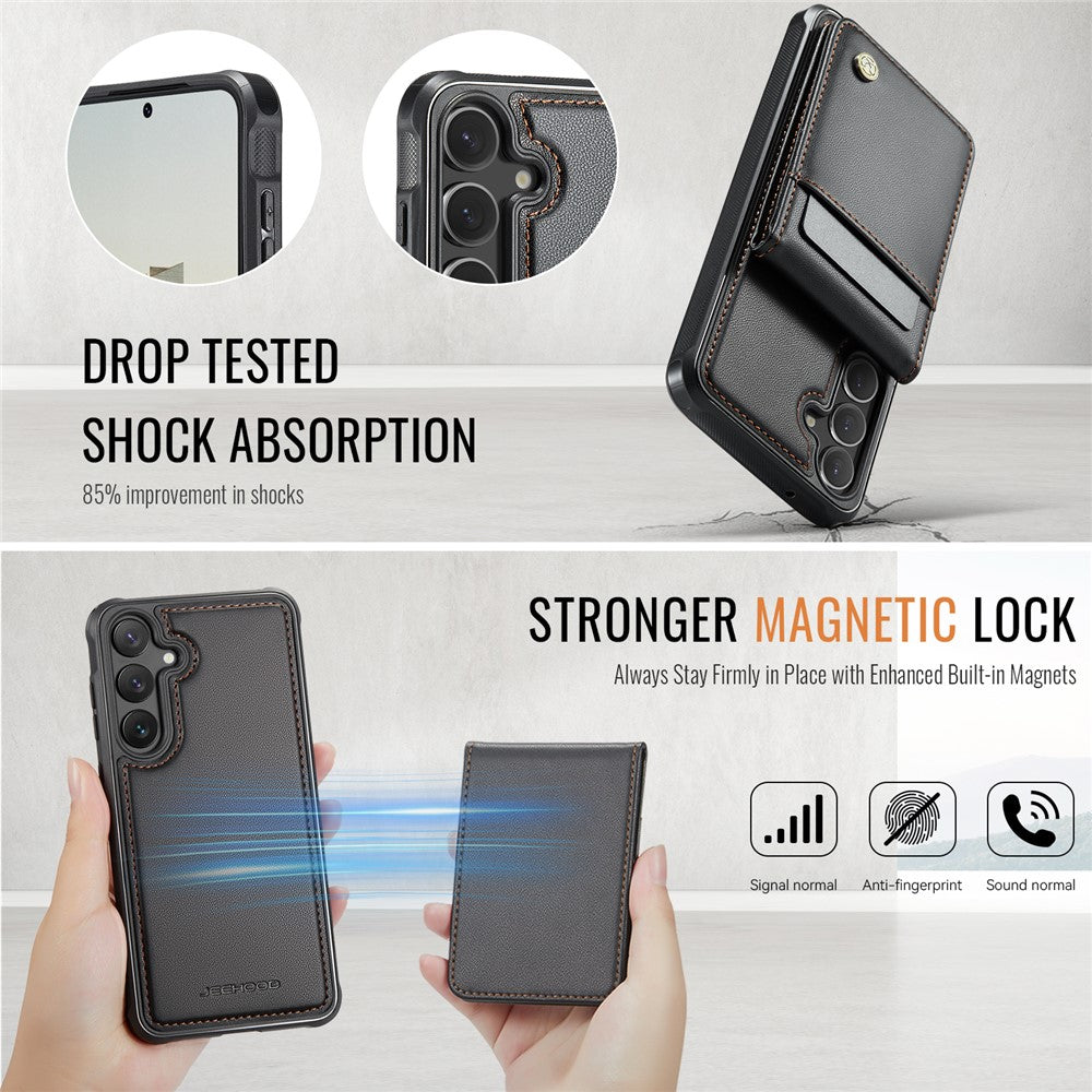JEEHOOD For Samsung Galaxy S23 FE Leather Back Cover Magnetic Case  J06 Phone Case with Card Bag RFID Blocking