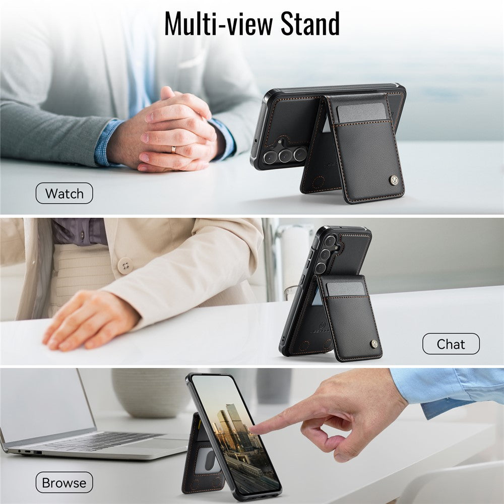 JEEHOOD For Samsung Galaxy S23 FE Leather Back Cover Magnetic Case  J06 Phone Case with Card Bag RFID Blocking