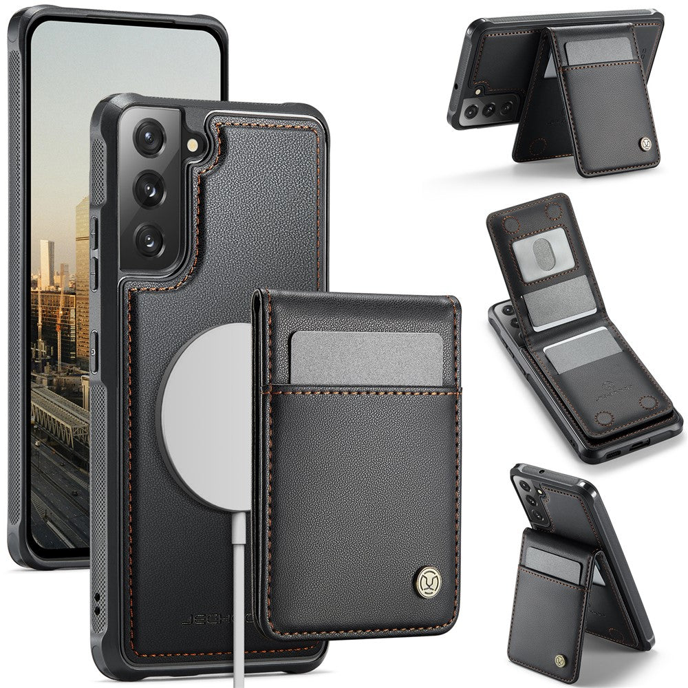 JEEHOOD For Samsung Galaxy S22 5G Leather Back Cover Magnetic Case  J06 Phone Case with Card Bag RFID Blocking