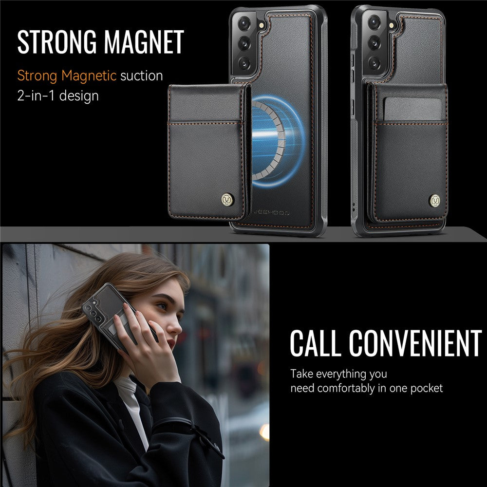 JEEHOOD For Samsung Galaxy S22 5G Leather Back Cover Magnetic Case  J06 Phone Case with Card Bag RFID Blocking
