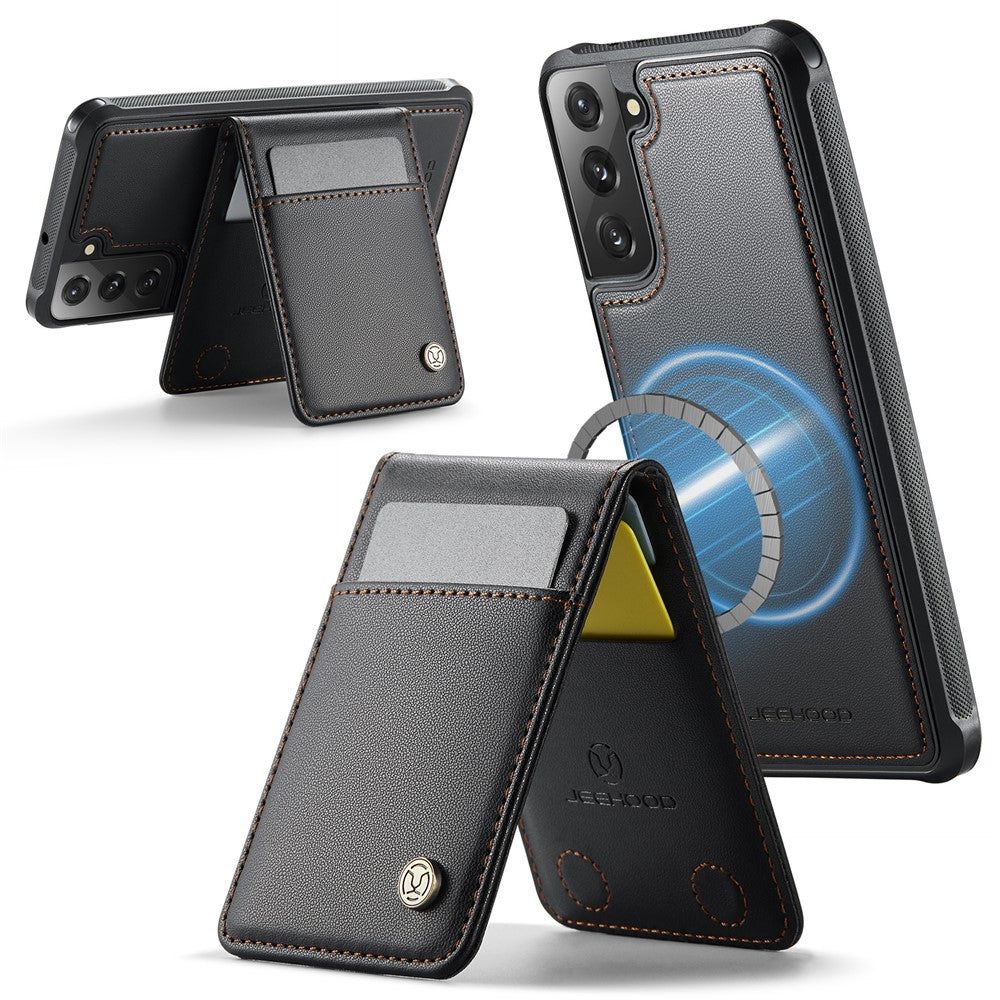 JEEHOOD For Samsung Galaxy S22 5G Leather Back Cover Magnetic Case  J06 Phone Case with Card Bag RFID Blocking