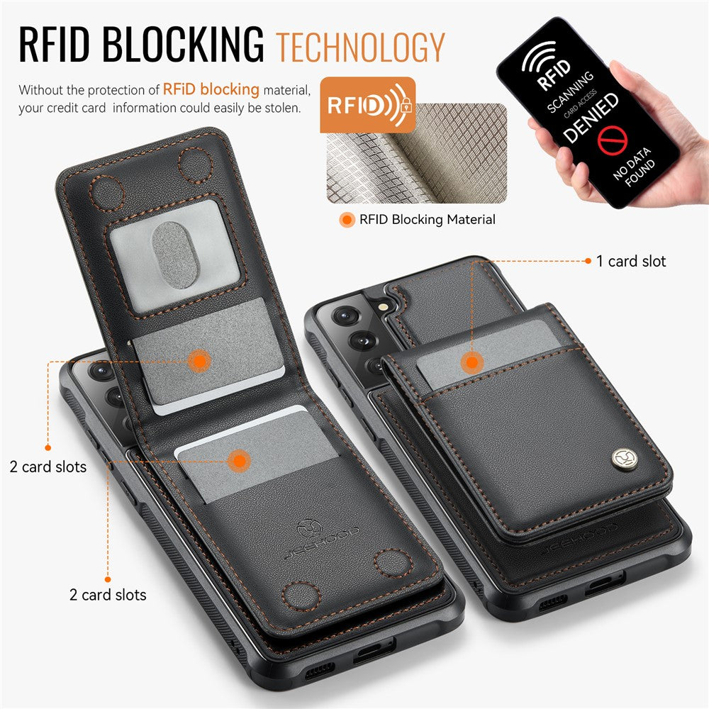 JEEHOOD For Samsung Galaxy S22 5G Leather Back Cover Magnetic Case  J06 Phone Case with Card Bag RFID Blocking