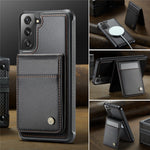 JEEHOOD For Samsung Galaxy S22 5G Leather Back Cover Magnetic Case  J06 Phone Case with Card Bag RFID Blocking