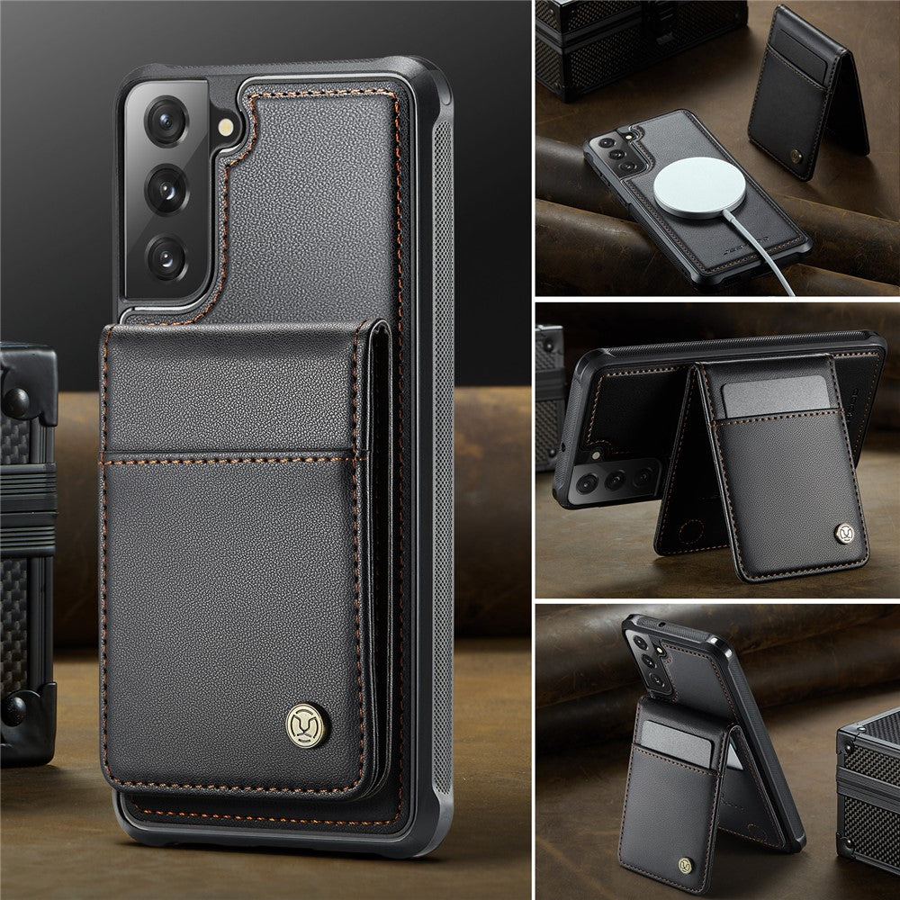 JEEHOOD For Samsung Galaxy S22 5G Leather Back Cover Magnetic Case  J06 Phone Case with Card Bag RFID Blocking