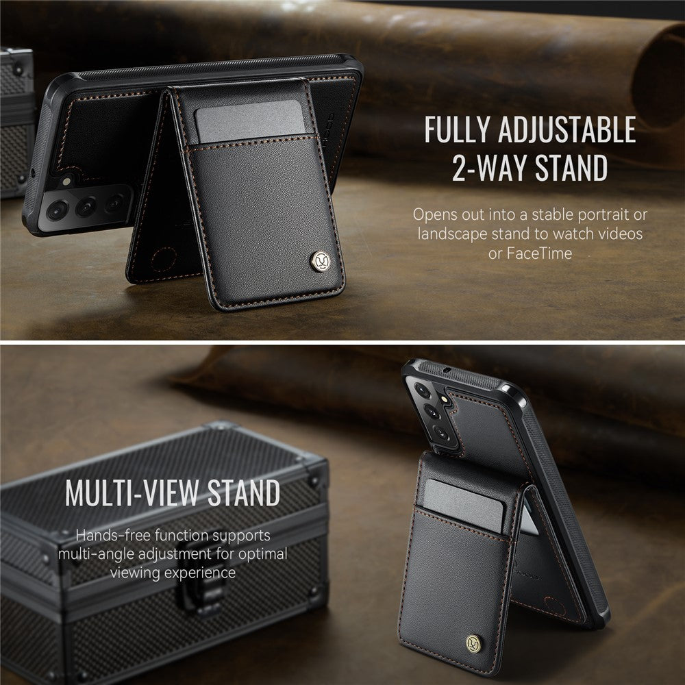 JEEHOOD For Samsung Galaxy S22 5G Leather Back Cover Magnetic Case  J06 Phone Case with Card Bag RFID Blocking