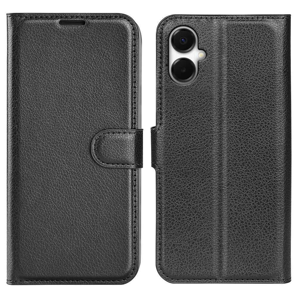 Samsung Galaxy A06 5G-skal i litchi-textur, stötsäkert läder, plånboksfodral