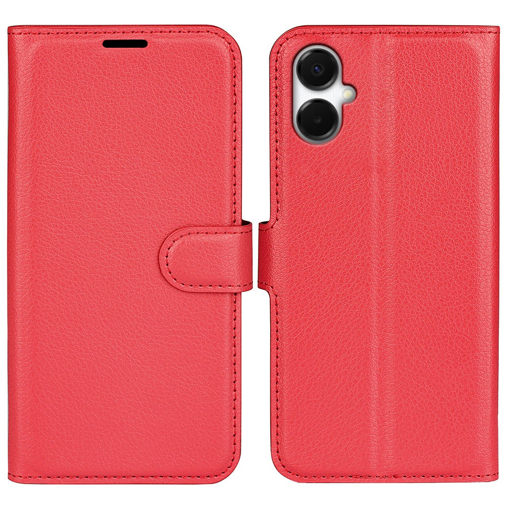 Samsung Galaxy A06 5G-skal i litchi-textur, stötsäkert läder, plånboksfodral