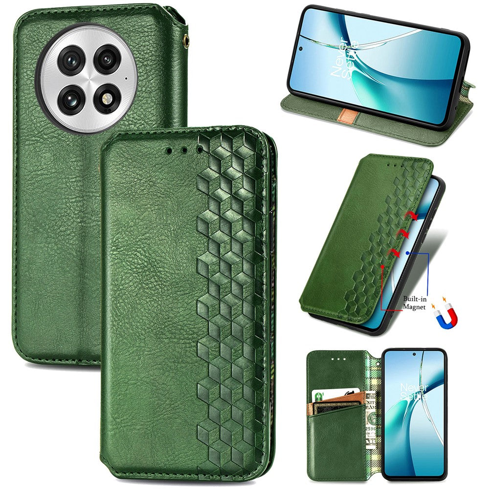 OnePlus 13-skal Rhombus Imprint PU-läderplånboksfodral