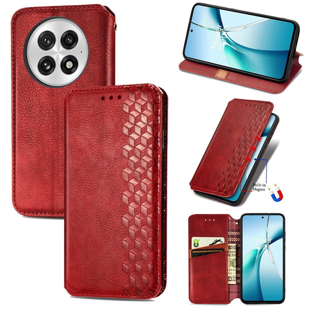 OnePlus 13-skal Rhombus Imprint PU-läderplånboksfodral