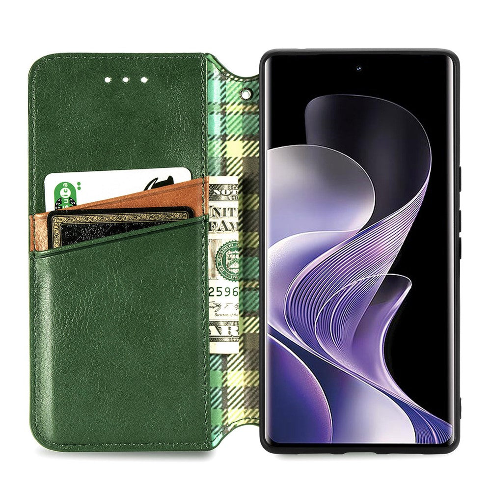 Xiaomi Redmi Note 14 Pro 4G-skal Rhombus Imprint PU-läderplånboksfodral