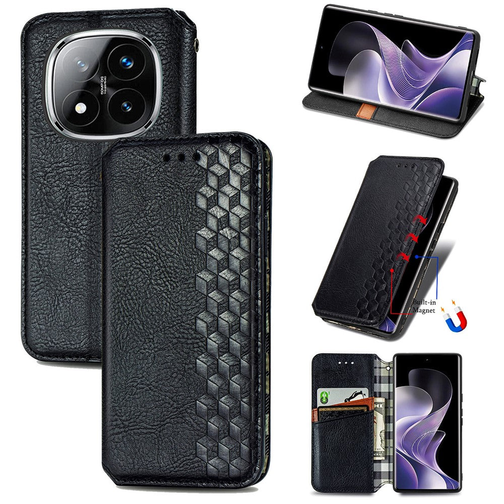 For Xiaomi Redmi Note 14 Pro 4G Case Rhombus Imprint PU Leather Wallet Phone Cover