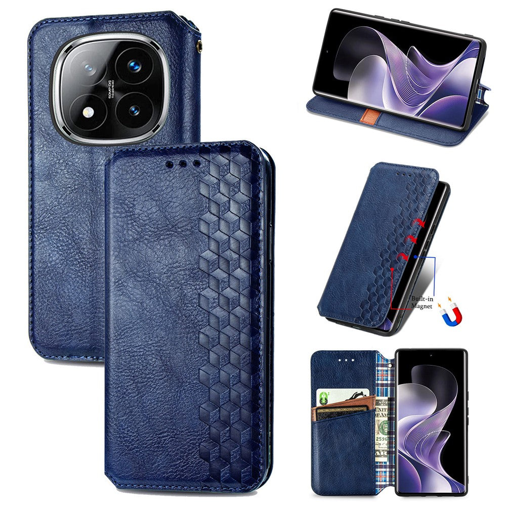 For Xiaomi Redmi Note 14 Pro 4G Case Rhombus Imprint PU Leather Wallet Phone Cover