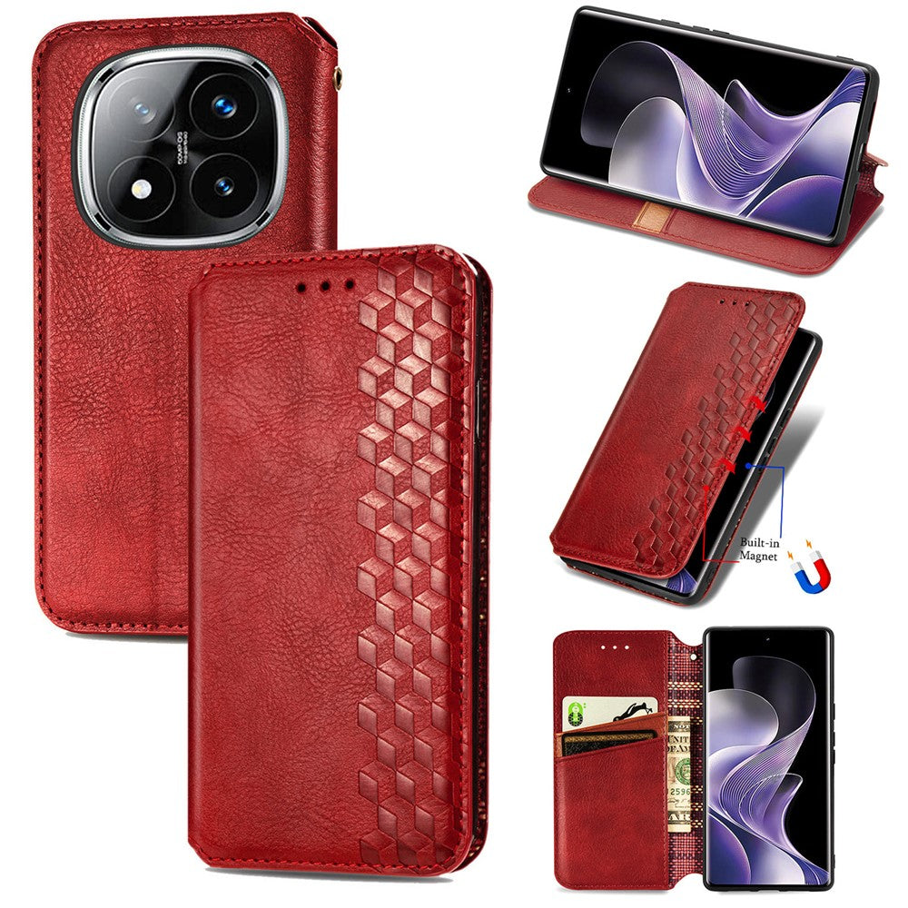 For Xiaomi Redmi Note 14 Pro 4G Case Rhombus Imprint PU Leather Wallet Phone Cover