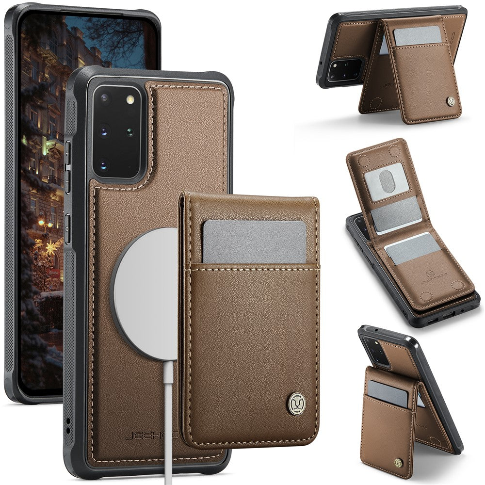 JEEHOOD For Samsung Galaxy S20 Plus 5G Leather Back Cover Magnetic Case  J06 Phone Case with Card Bag RFID Blocking