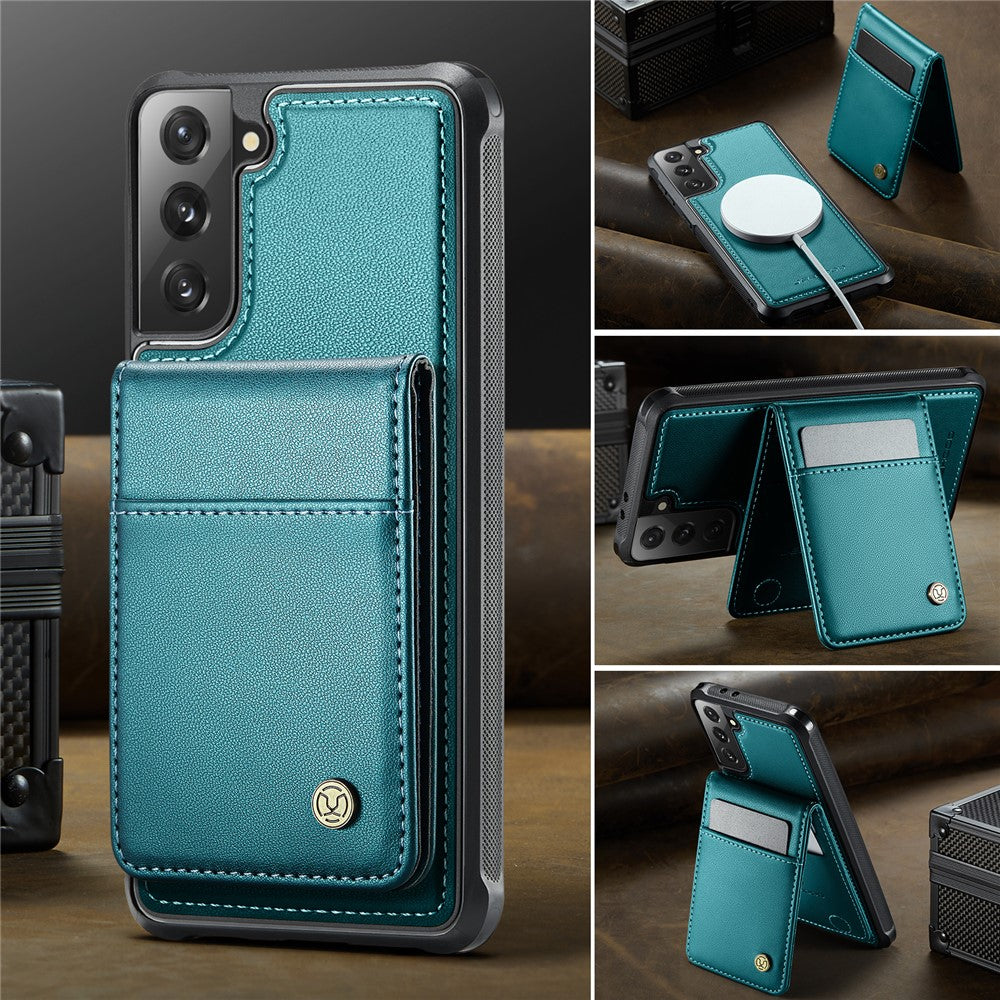 JEEHOOD For Samsung Galaxy S21 4G Leather Back Cover Magnetic Case  J06 Phone Case with Card Bag RFID Blocking