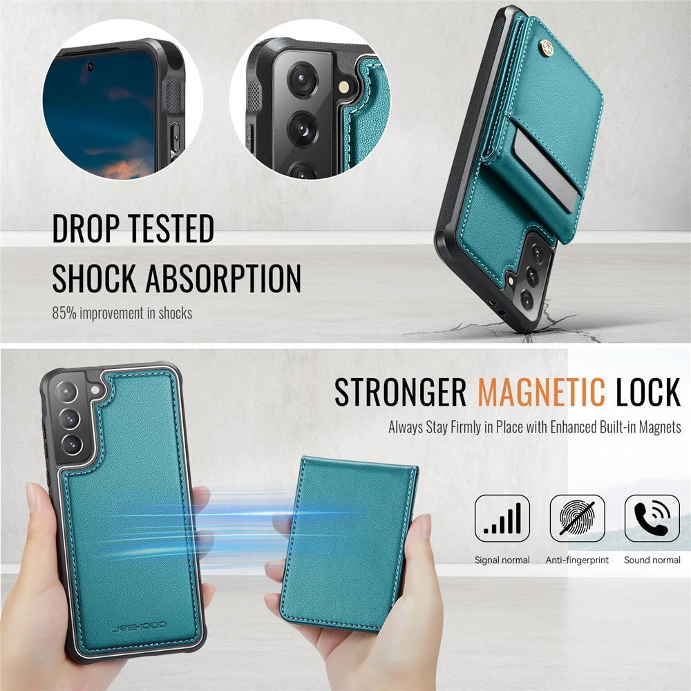 JEEHOOD For Samsung Galaxy S21 4G Leather Back Cover Magnetic Case  J06 Phone Case with Card Bag RFID Blocking