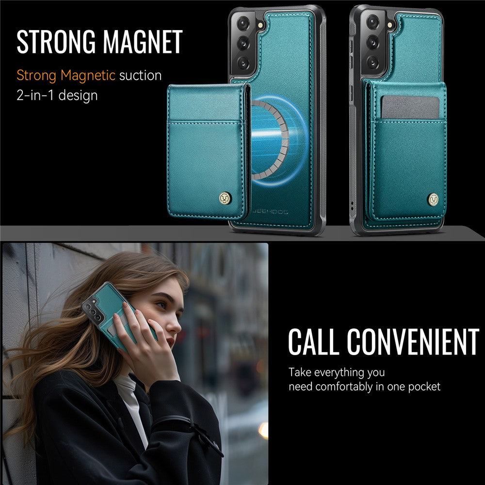 JEEHOOD For Samsung Galaxy S21+ 5G Leather Back Cover Magnetic Case  J06 Phone Case with Card Bag RFID Blocking