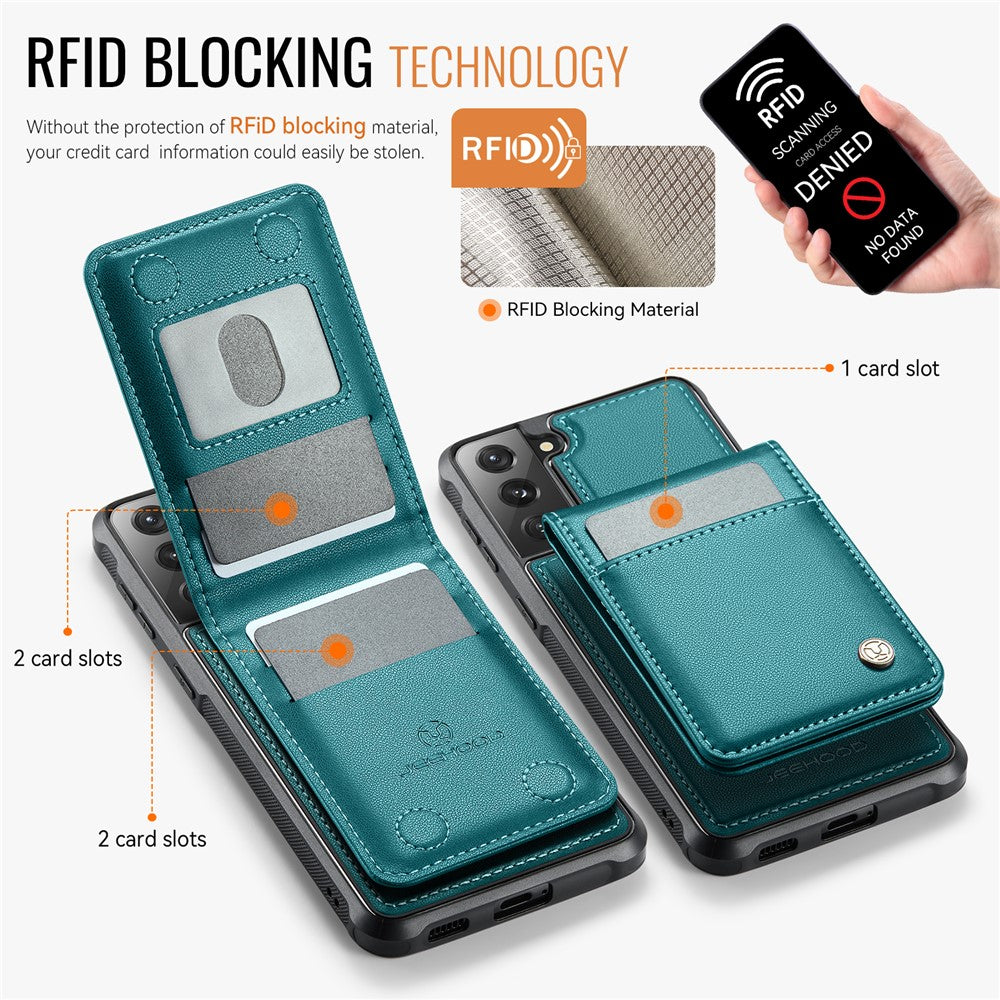JEEHOOD For Samsung Galaxy S21+ 5G Leather Back Cover Magnetic Case  J06 Phone Case with Card Bag RFID Blocking