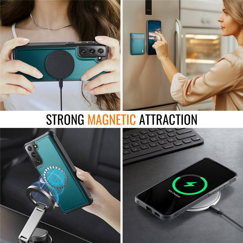 JEEHOOD For Samsung Galaxy S21+ 5G Leather Back Cover Magnetic Case  J06 Phone Case with Card Bag RFID Blocking