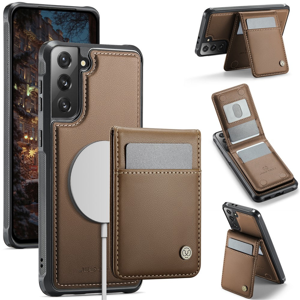 JEEHOOD For Samsung Galaxy S21+ 5G Leather Back Cover Magnetic Case  J06 Phone Case with Card Bag RFID Blocking