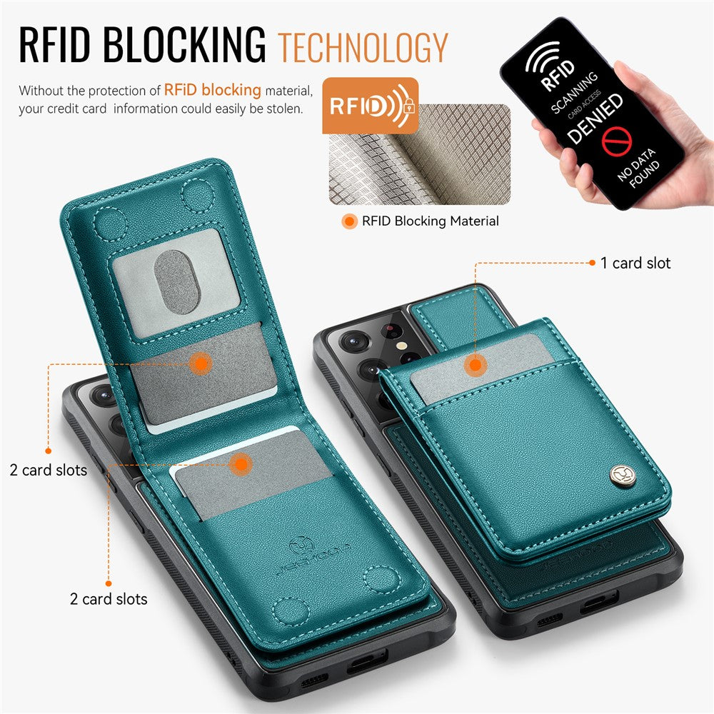 JEEHOOD För Samsung Galaxy S21 Ultra 5G Läder Baksida Magnetiskt Skal J06 mobilskal med Korthållare RFID-blockering