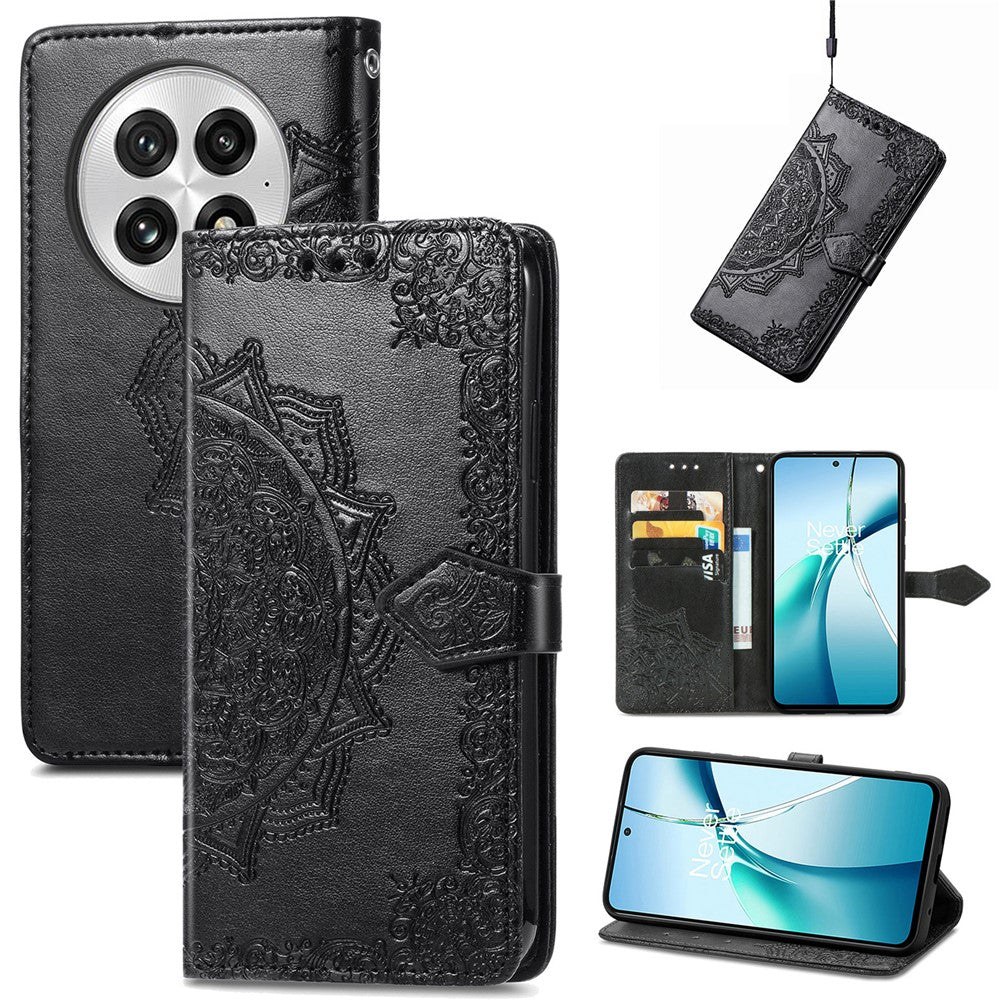 Til OnePlus 13 Pung Etui Mandala Blomst Læder Telefoncover Stand