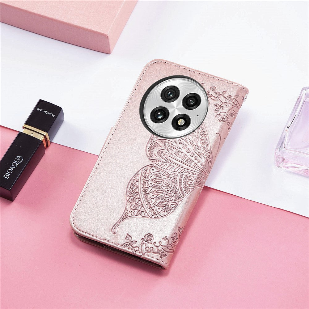OnePlus 13-skal med rem, fjärilsmönster, PU-läder, plånboksfodral