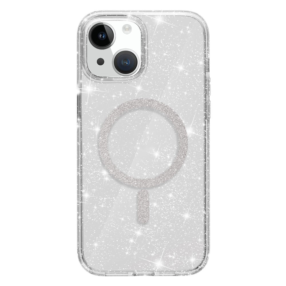 For iPhone 15 Plus / 14 Plus Phone Case Compatible with MagSafe Glitter PC + TPU Hybrid Shockproof Cover