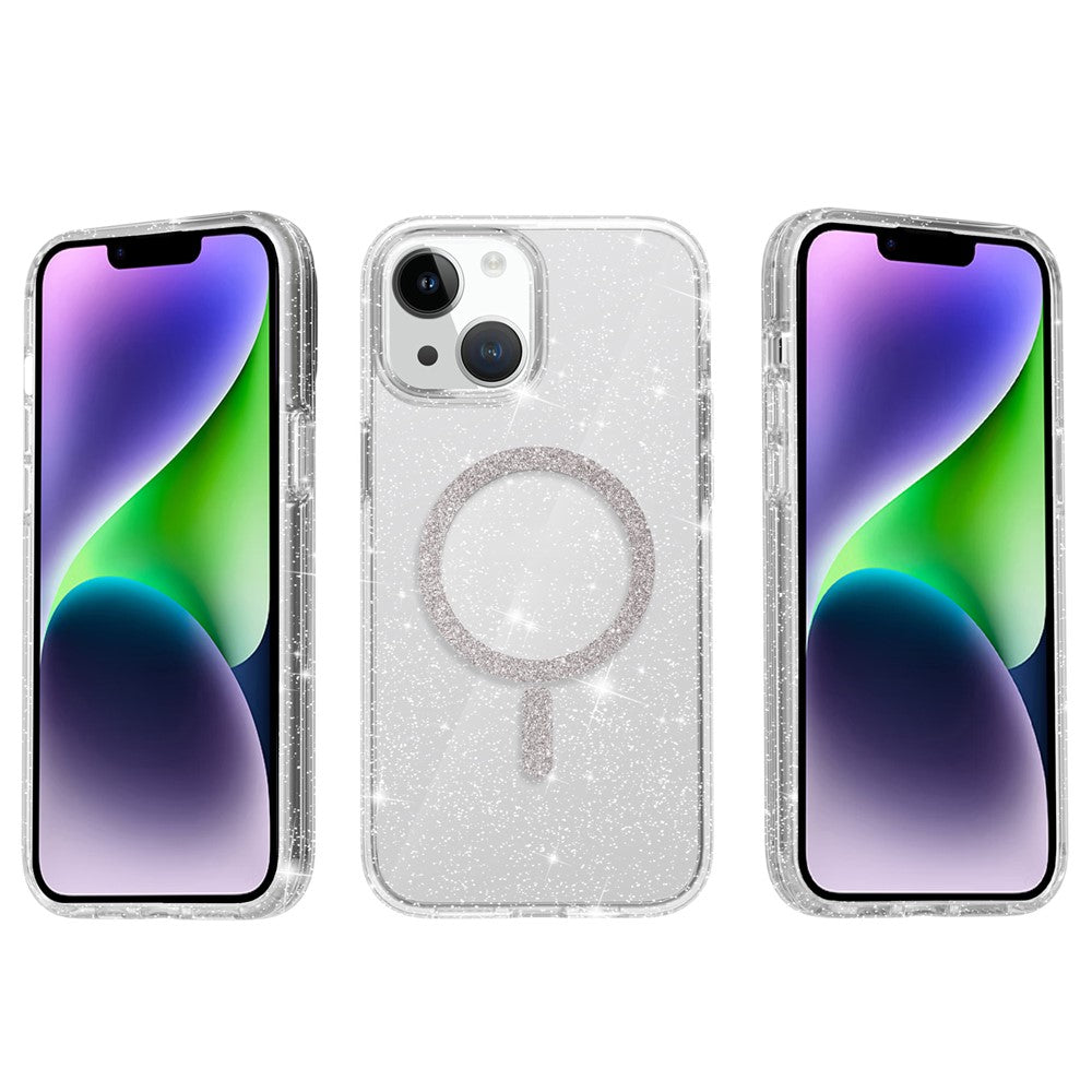 For iPhone 15 Plus / 14 Plus Phone Case Compatible with MagSafe Glitter PC + TPU Hybrid Shockproof Cover