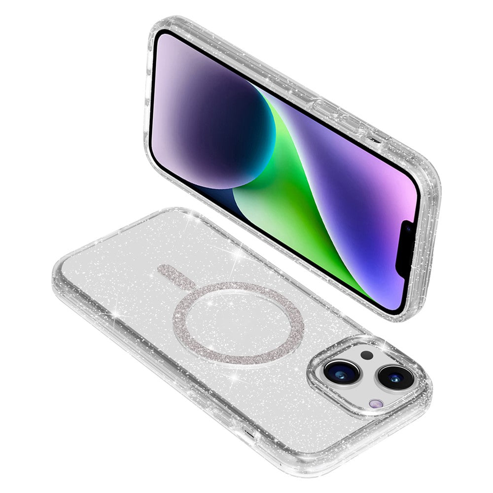 For iPhone 15 Plus / 14 Plus Phone Case Compatible with MagSafe Glitter PC + TPU Hybrid Shockproof Cover