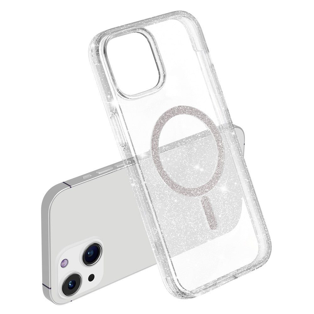 For iPhone 15 Plus / 14 Plus Phone Case Compatible with MagSafe Glitter PC + TPU Hybrid Shockproof Cover