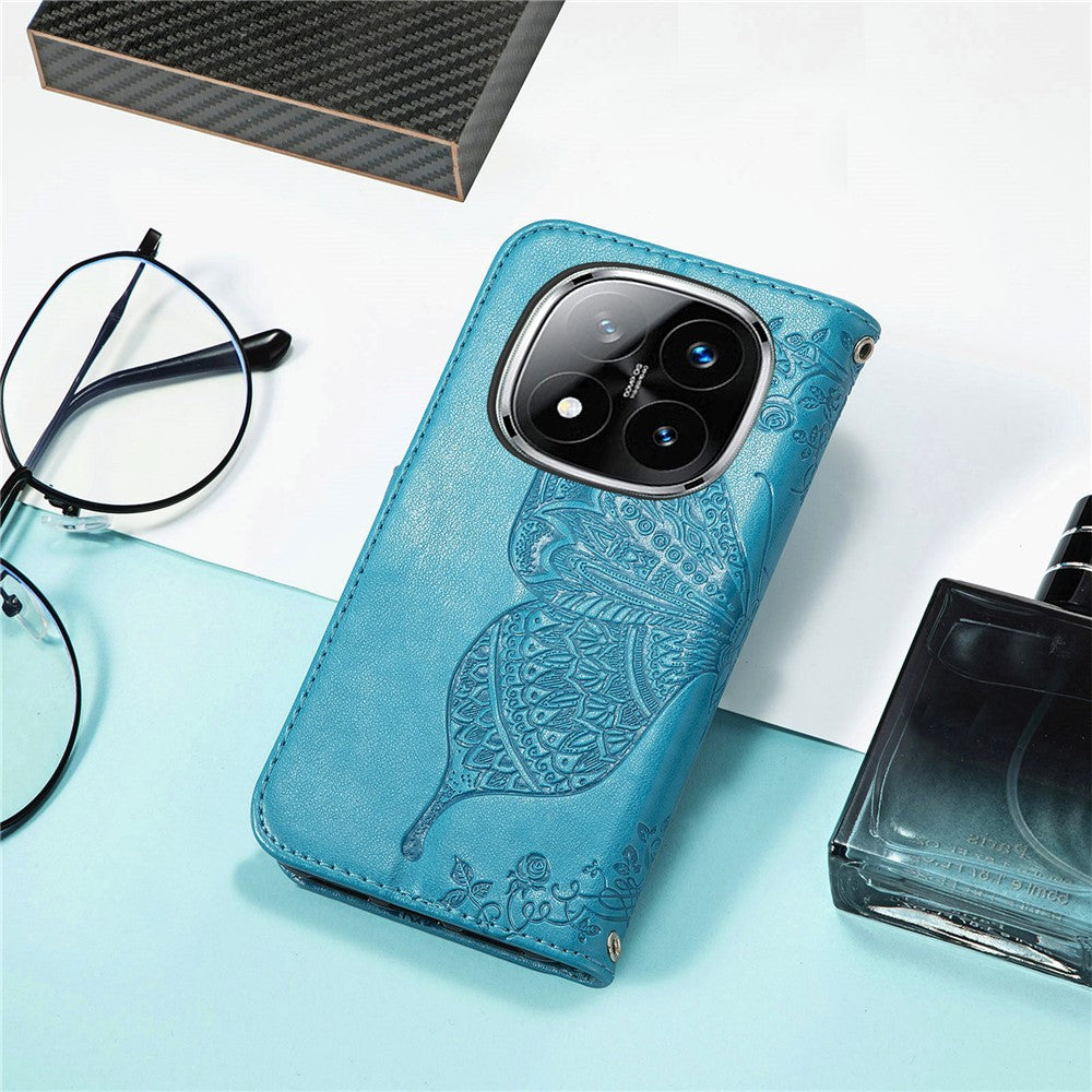 For Xiaomi Redmi Note 14 Pro 4G Case with Strap Butterfly Pattern PU Leather Wallet Phone Cover