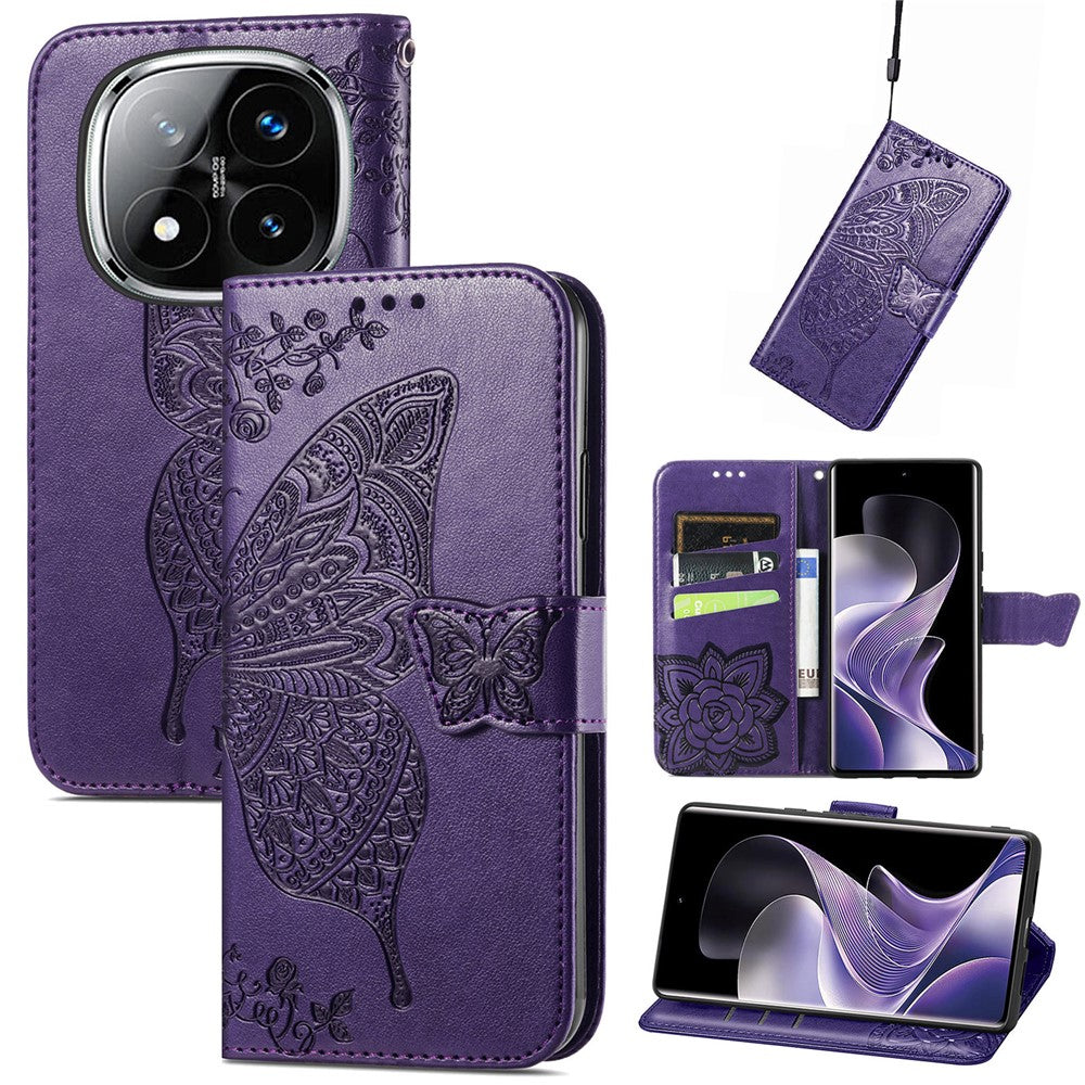For Xiaomi Redmi Note 14 Pro 4G Case with Strap Butterfly Pattern PU Leather Wallet Phone Cover