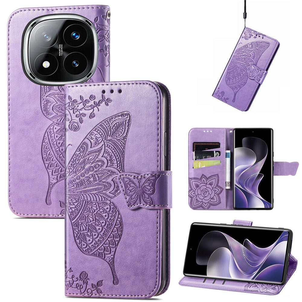 For Xiaomi Redmi Note 14 Pro 4G Case with Strap Butterfly Pattern PU Leather Wallet Phone Cover