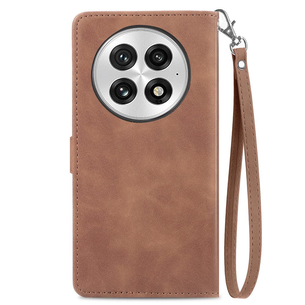 For OnePlus 13 Zipper Wallet Case with Strap Flower Imprint PU Leather Phone Cover