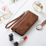 For OnePlus 13 Zipper Wallet Case with Strap Flower Imprint PU Leather Phone Cover