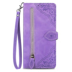 For Xiaomi Redmi Note 14 Pro 5G Zipper Wallet Case with Strap Flower Imprint PU Leather Phone Cover