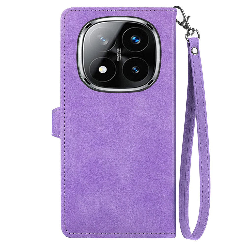 For Xiaomi Redmi Note 14 Pro 5G Zipper Wallet Case with Strap Flower Imprint PU Leather Phone Cover
