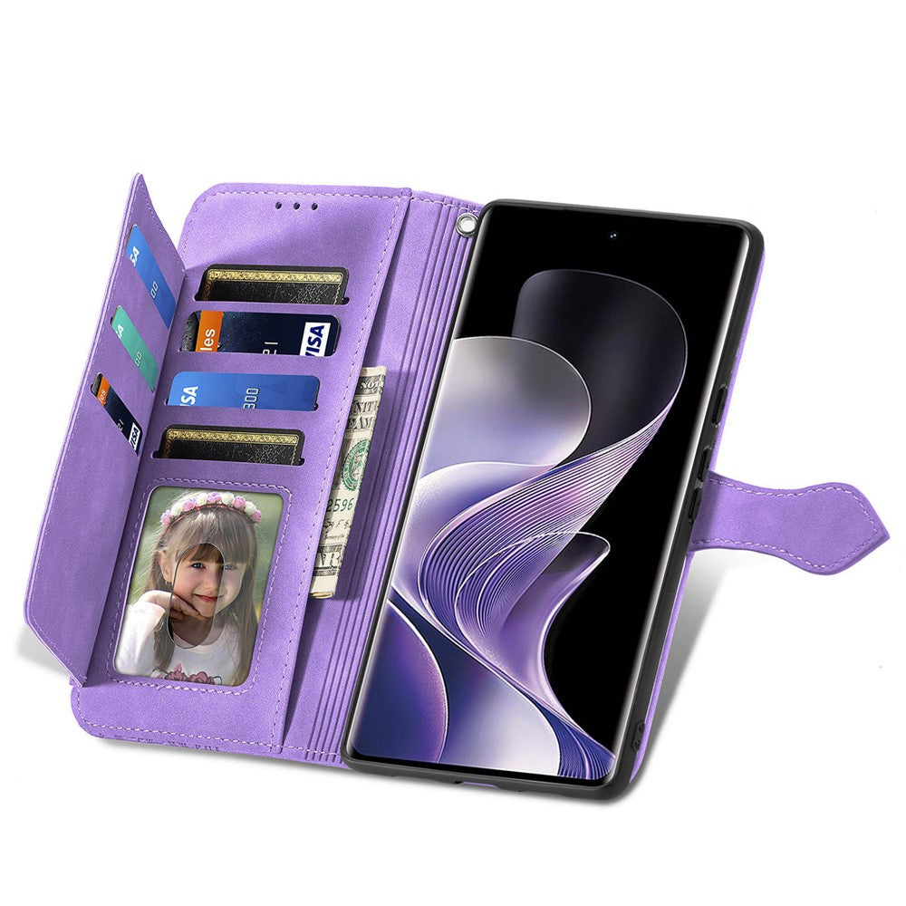 For Xiaomi Redmi Note 14 Pro 5G Zipper Wallet Case with Strap Flower Imprint PU Leather Phone Cover