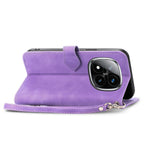 For Xiaomi Redmi Note 14 Pro 5G Zipper Wallet Case with Strap Flower Imprint PU Leather Phone Cover