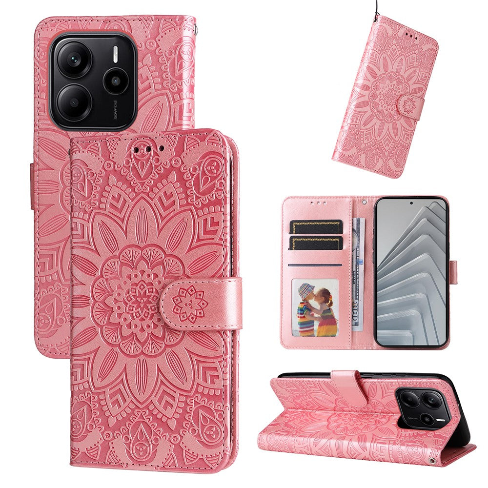 For Xiaomi Redmi Note 14 4G (164.84mm) Case Sunflower Imprint Leather Wallet Phone Cover