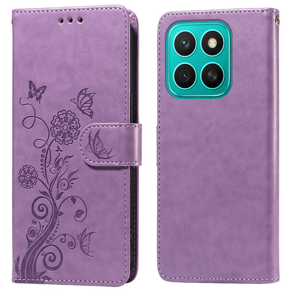 For Honor X8c 4G Case Butterfly Floral Imprint Wallet Stand Leather Phone Cover
