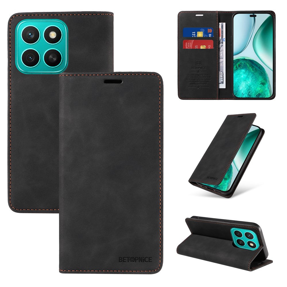 BETOPNICE 003 For Honor X8c 4G Case Magnetic Closure RFID Blocking Wallet Stand Leather Phone Cover