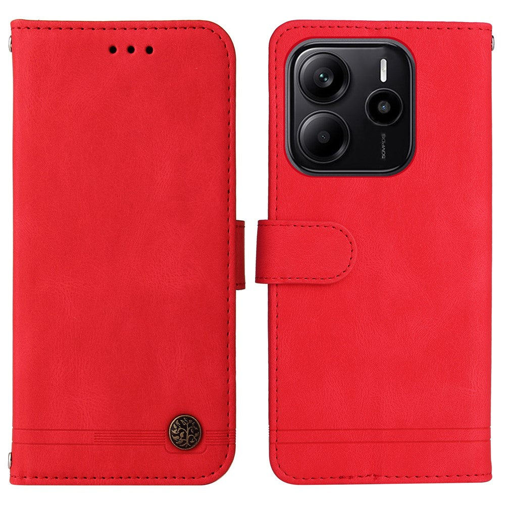 Xiaomi Redmi Note 14 4G (164.84mm) Läderplånboksfodral Skin Touch mobilfodral Stativ med Rem