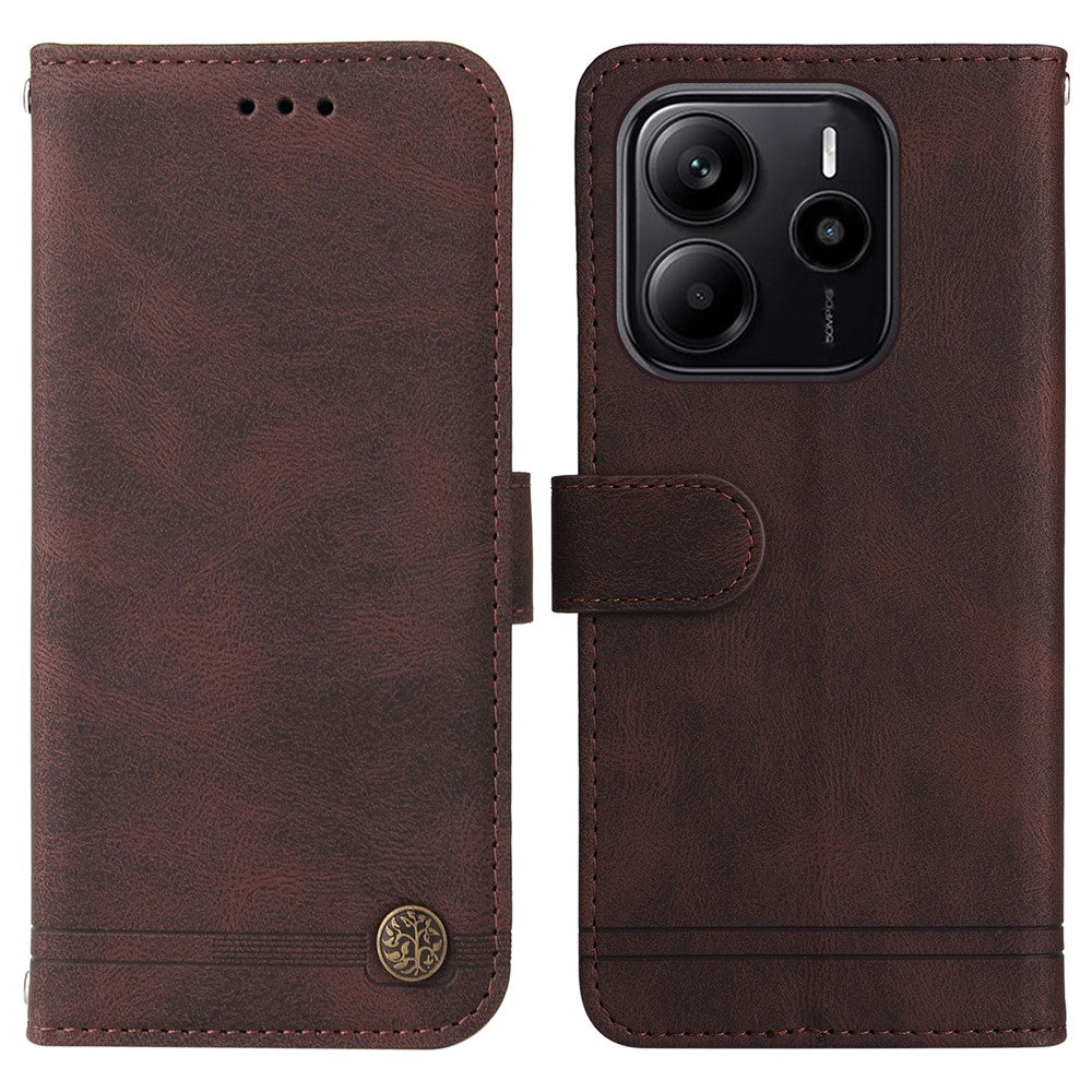 Xiaomi Redmi Note 14 4G (164.84mm) Läderplånboksfodral Skin Touch mobilfodral Stativ med Rem