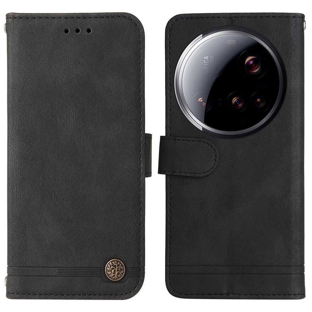 Xiaomi 15 Ultra Läderplånboksfodral Skin Touch mobilfodral Stativ med Rem